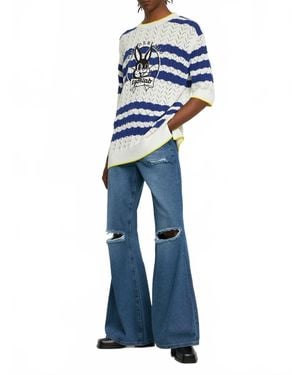 Egonlab Cotton Bunny Knit Short-Sleeve Sweater - Blue