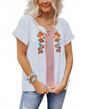 Full Time Purchase Floral Embroidery Top - White