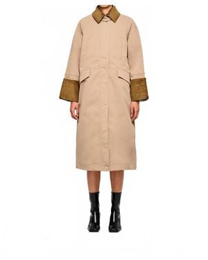 OOF WEAR Corduroy Collar And Front Pockets Long Jacket - Natural