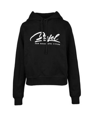 DIESEL Cropped Hoodie With Drawstring Hood And Bold Logo - Black