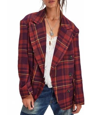 Free People Dean Double Breasted Blazer - Red
