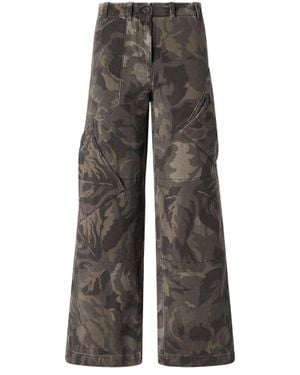 Pinko Wide-Leg Cotton Pants With Floral Camouflage Print - Gray