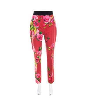 Blumarine Floral Print Cotton Straight Fit Pants - Red