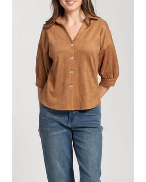 Apny Faux Suede Blouson Blouse - Blue