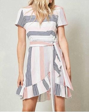 Promesa Striped Wrap Mini Dress - White