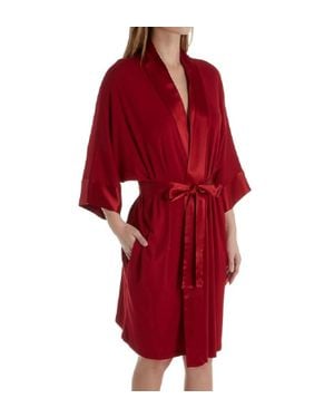 PJ Harlow Shala Knit Robe With Pockets And Satin Trim - Red