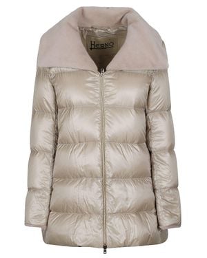 Herno A-Shape Nylon Ultralight Faux Fur Polyamide Down Jacket - Natural