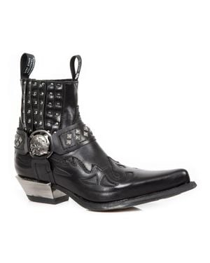 New Rock Studded Leather Western Biker Boots-7950-S1 - Brown