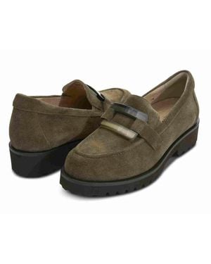 Vaneli Zinta Loafers Khaki Suede Waterproof Lug Sole Slip On Htat1097 - Brown