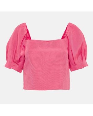 Alice + Olivia Cotton Blend Puff Sleeve Joslyn Crop Top - Pink