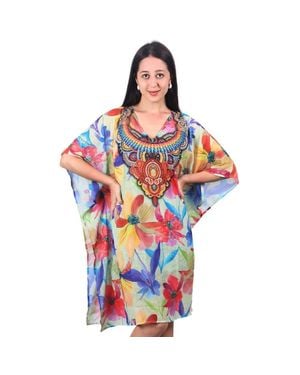 TRUEDAMES Vibrant Bloom Floral Kaftan Dress For Boho Beach Style - Red