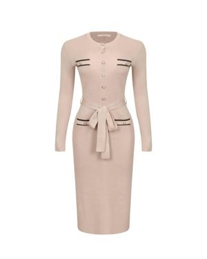 Riviera Collarline Knit Midi Dress - Natural