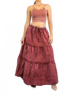SurelyMine Woven Vintage Washed Maxi Skirt With Ribbed Double Strap Set - Red