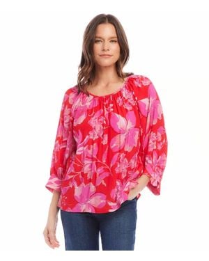 Karen Kane Farren Floral Print Blouson Sleeve Top - Red