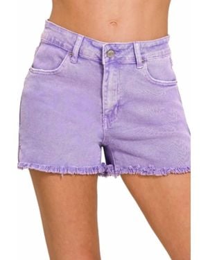 Zenana Valeria Acid Wash Shorts - Purple