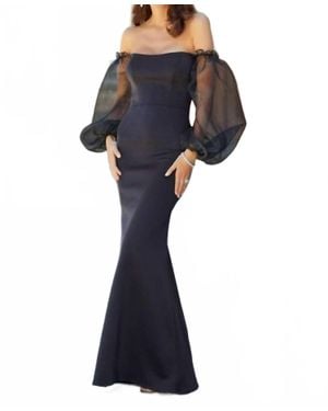 Mgny Bubble Sleeve Back Slit Dress - Blue