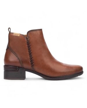 Pikolinos Cuero Leather Ankle Bootie Zip Heel Boots - Brown