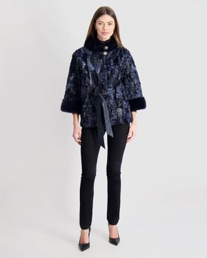 Gorski Lamb Jacket With Mink Stand Collar - Blue