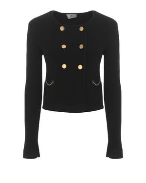 Elisabetta Franchi Double-Breasted Cropped Viscose Cardigan With-Tone Buttons - Black