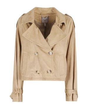 Urbancode Double-Breasted Suede-Effect Polyester Jacket - Natural