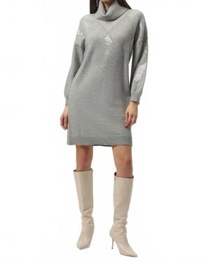 Joseph Ribkoff Turtleneck Long Puff Sleeve Straight Dress - Gray