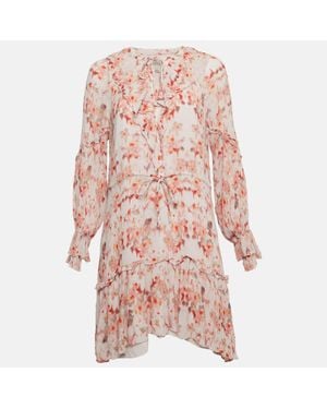 AllSaints Floral Print Crinkled Chiffon Ava Momo Mini Dress - Pink