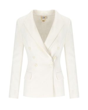 Elisabetta Franchi Ivory Crepe Double-Breasted Jacket - White