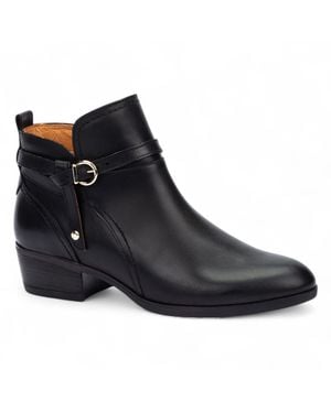 Pikolinos Leather Ankle Bootie Zip Heel Boots - Black