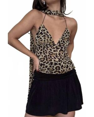 Et Clet Leopard Top With Neck Scarf - Black