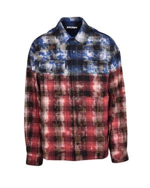 Palm Angels Checkered Cotton-Blend Flannel Shirt - Blue