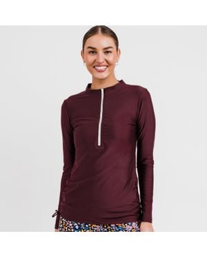 Calypsa Half-Zip Long Sleeve Rash Guard Nora Swim Top - Purple