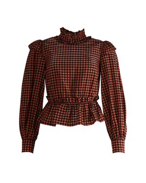 Ganni Seersucker Check Blouse - Brown