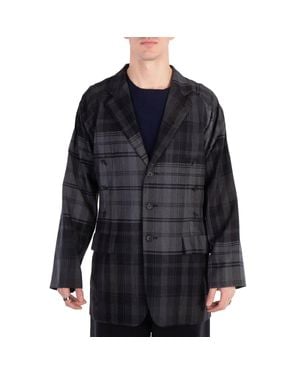 Yohji Yamamoto Check Box Raglan Sleeve Jacket - Black