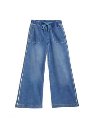 Tractr Girl's Cozy Drawstring Wide Leg With Fray Hem Jeans - Blue