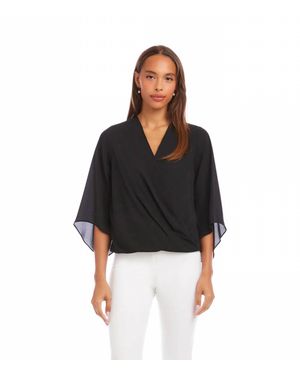 Karen Kane Bracelet Sleeve Drape Front Crossover Top - Black