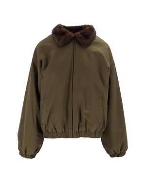 ELEH Cropped Boxy Fur Collar Military Jacket - Green