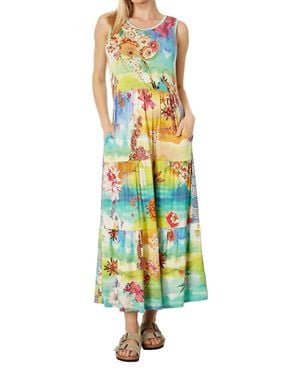 Johnny Was Tie Dye Sleeveless Tiered Midi Dress - White