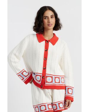 Chinti & Parker Terracotta Cotton Hand Crochet Shirt - Red