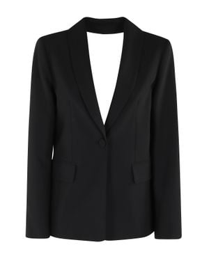 Semicouture Cipriana Lapel V-Neck Back Wool-Blend Blazer - Black