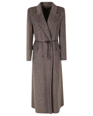 Seventy Double-Breasted Removable Leather Belt Wool Coat - Brown