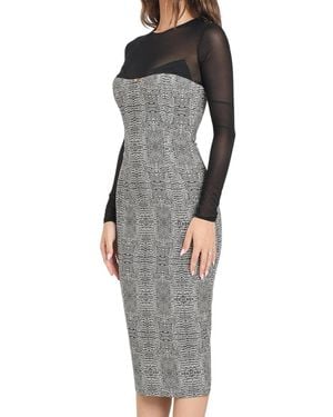 Elisabetta Franchi Fitted Sheath Dress With Tulle Upper And Textured Pattern - Gray