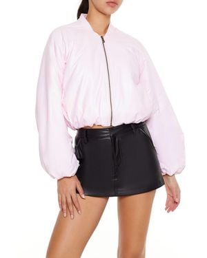 Forever 21 Faux Leather Balloon-Sleeve Jacket - White
