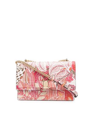 Ferragamo Ferragamo Vara Floral-Print Leather Satchel Bag - Pink