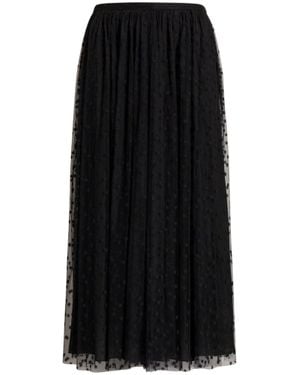 Alberta Ferretti Midi Skirt With Gathered Layers And Polka Dot Sheer Overlay - Black