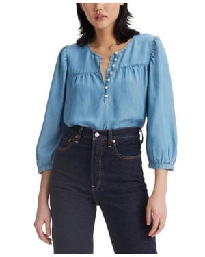 Levi's Halsey Top Button Front Puff Sleeve Relaxed Fit Pal60 - Blue