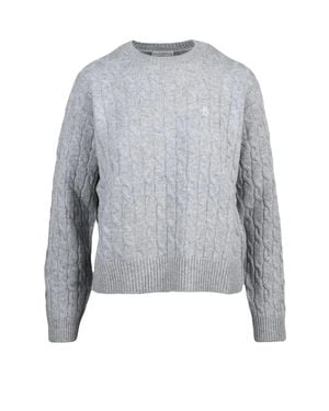 Ballantyne Cable Knit Pullover Sweater With Classic Crewneck Design - Gray