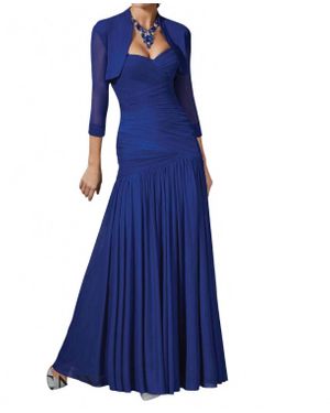 Mgny Draped Jersey Mermaid Dress With Jacket - Blue