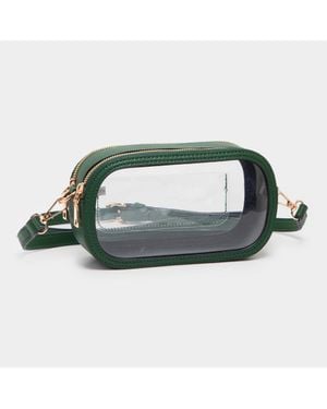 Fashnzfab Solid Faux Leather Transparent Rectangle Crossbody Bag - Green