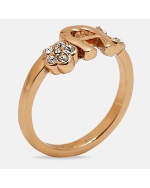 Aigner Logo Crystals Rose Tone Ring - Metallic