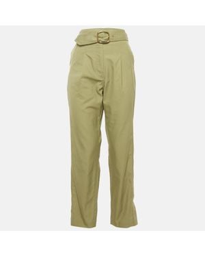Sandro Sage Gabardine Cotton Belted High Rise Pants - Green